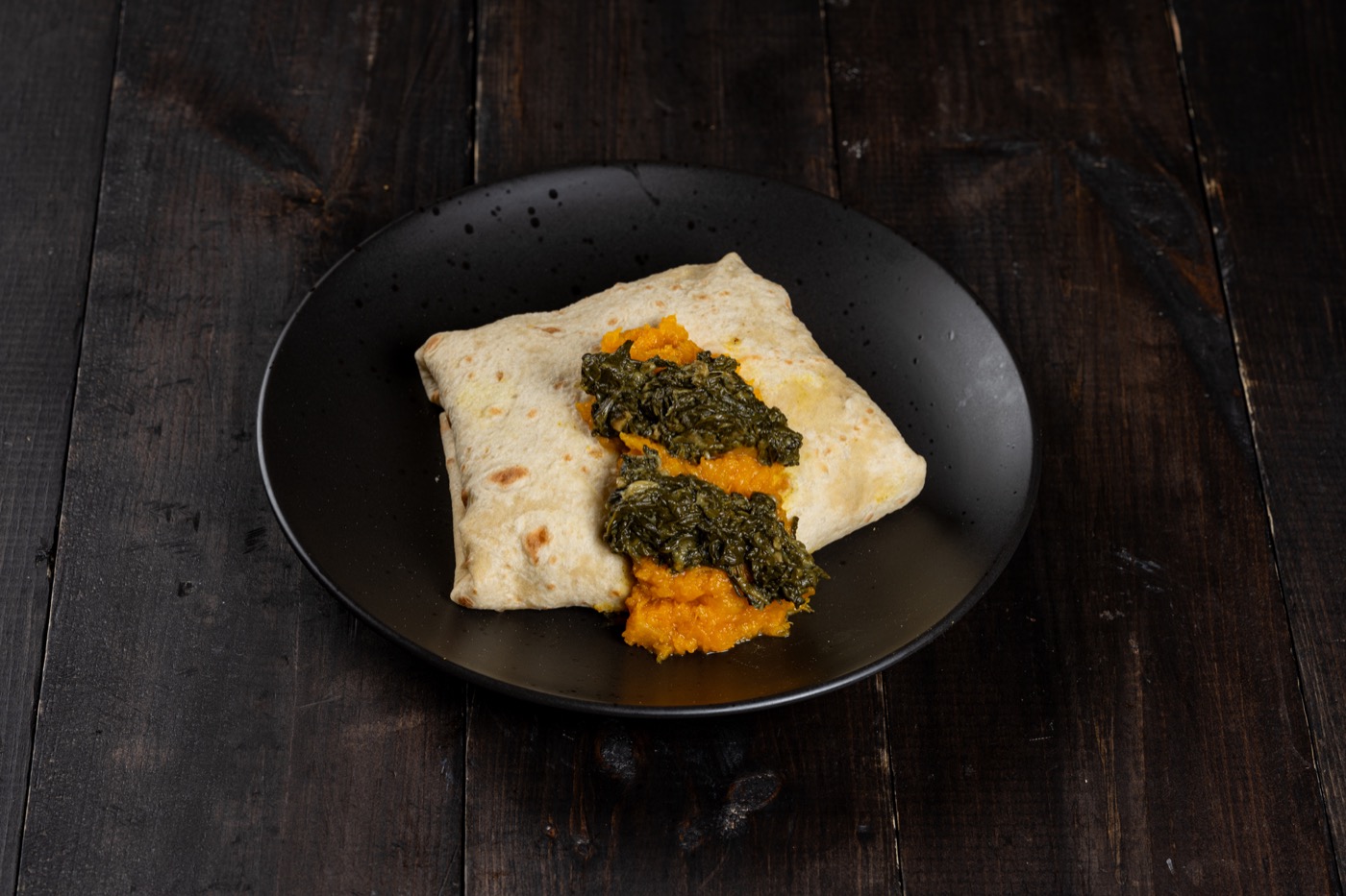 Pumpkin and spinach roti